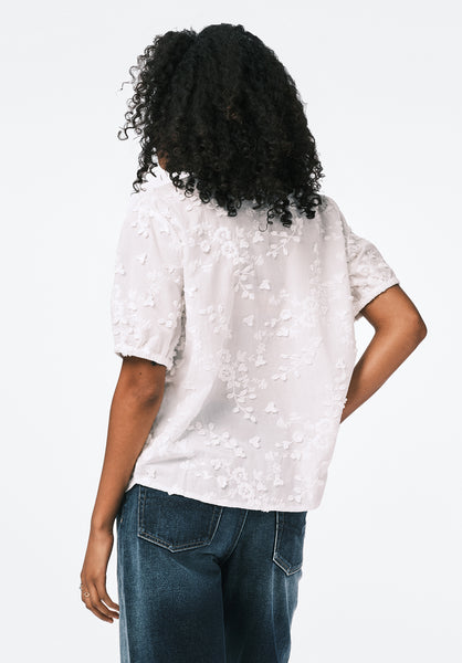 Titha Women's Embroidered Organza Blouse with Puff Sleeves color WHITE
