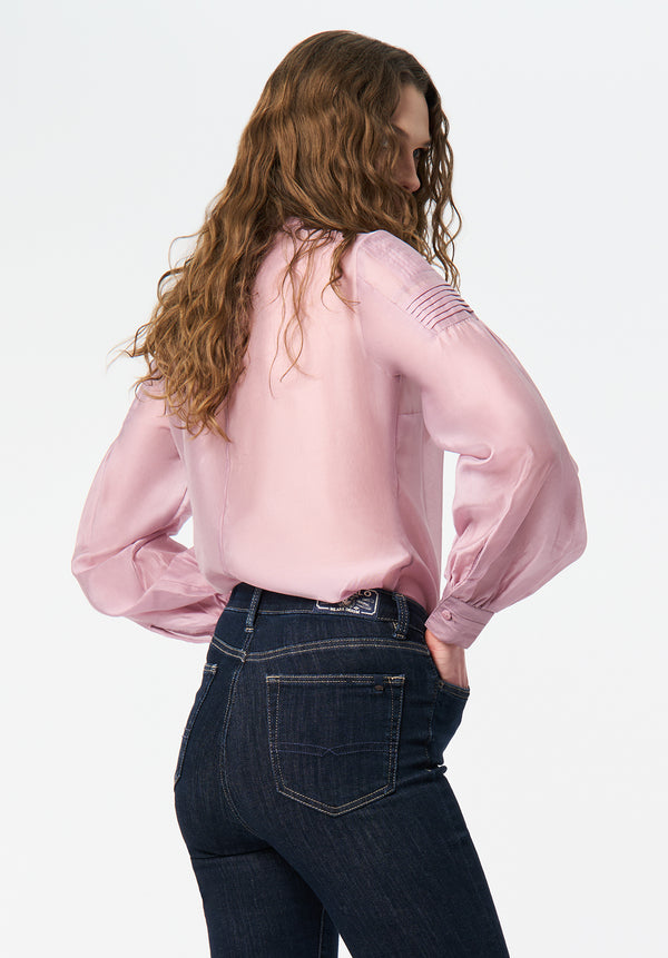 Fifi Women's Pleated Shoulder Detail Long Sleeve Blouse color BURNISHED LILAC