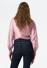 Fifi Women's Pleated Shoulder Detail Long Sleeve Blouse color BURNISHED LILAC