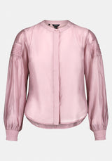 Fifi Women's Pleated Shoulder Detail Long Sleeve Blouse color BURNISHED LILAC