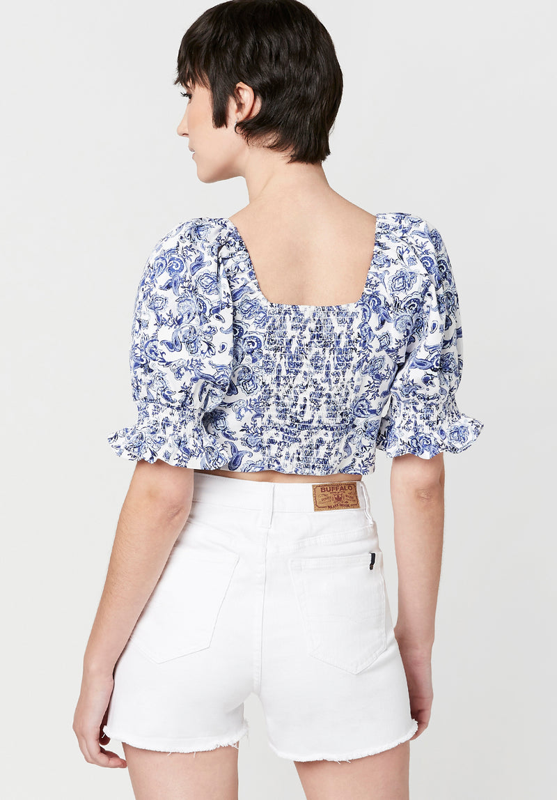 Buffalo David Bitton Pasley Print Stacie Cropped Top - WT0466S Color BLUEWHT PAISLEY
