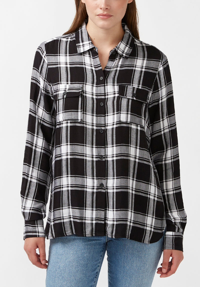 Beverley Women's Button-Down Blouse in Black and White Plaid - WT0548F
