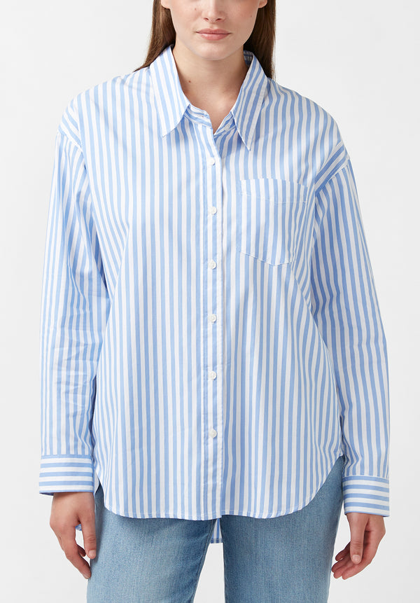 Hayden Women's Oversize Boyfriend Shirt in Striped Blue - WT0614H