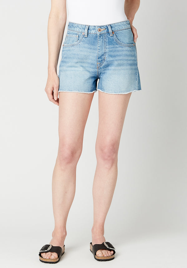 High Rise Relaxed Goldie Mid Blue Sanded Shorts - BL15802