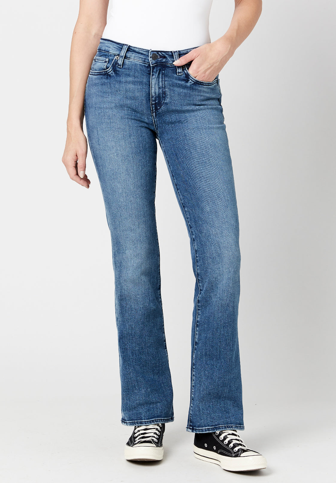 Mid Rise Bootcut Queen Women's Jeans in Whiskered and Sanded Blue ...