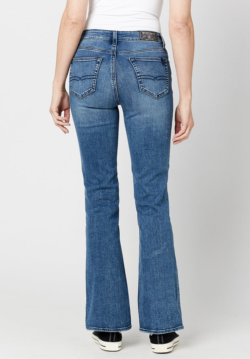 Mid Rise Bootcut Queen Women's Jeans in Whiskered and Sanded Blue