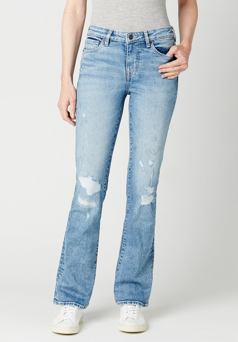 Mid Rise Bootcut Queen Women's Jeans in Worn Blue - BL15841