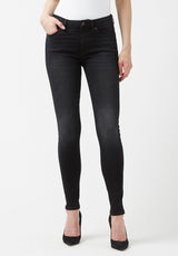 Jean taille mi-haute et coupe skinny pour femme Alexa, noir délavé - BL15843
