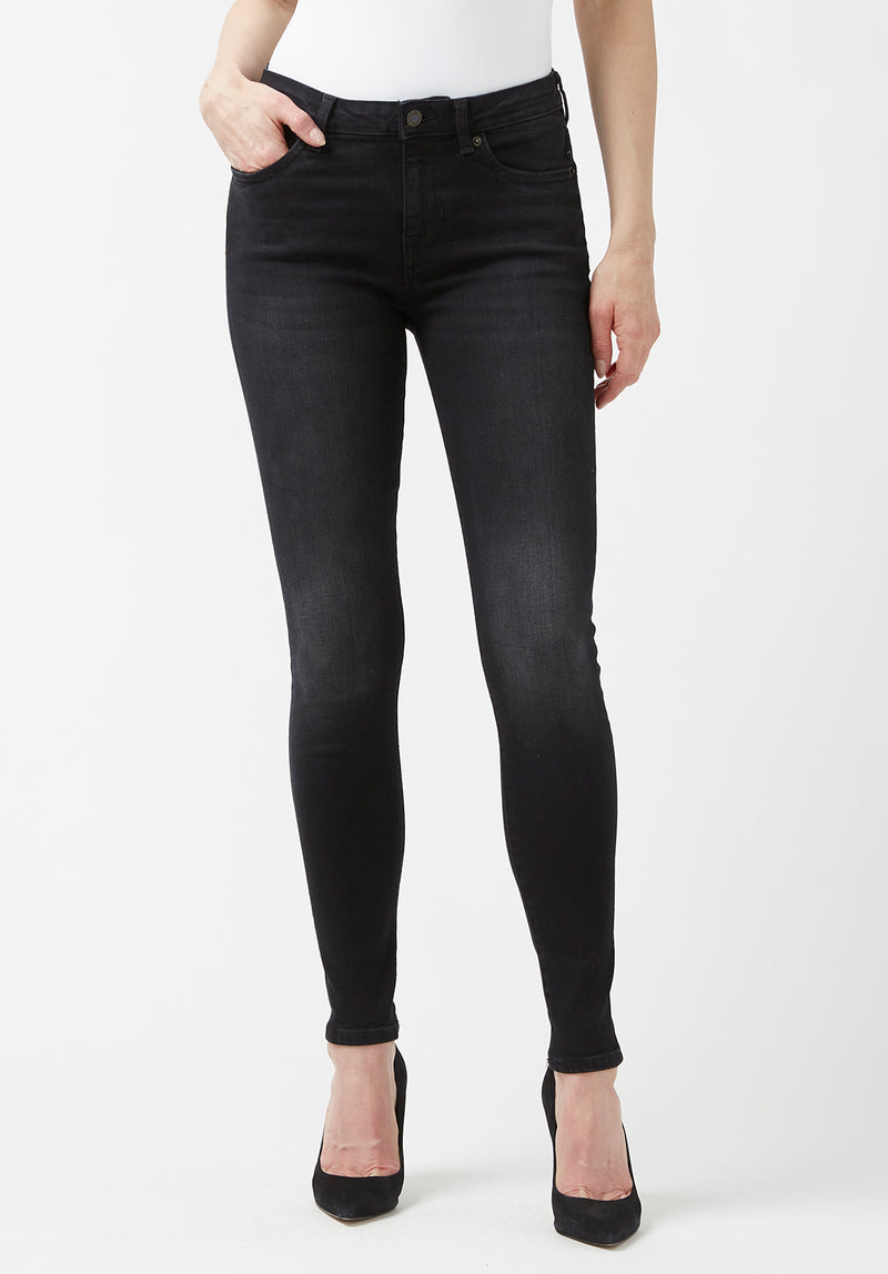 Jean taille mi-haute et coupe skinny pour femme Alexa, noir délavé - BL15843