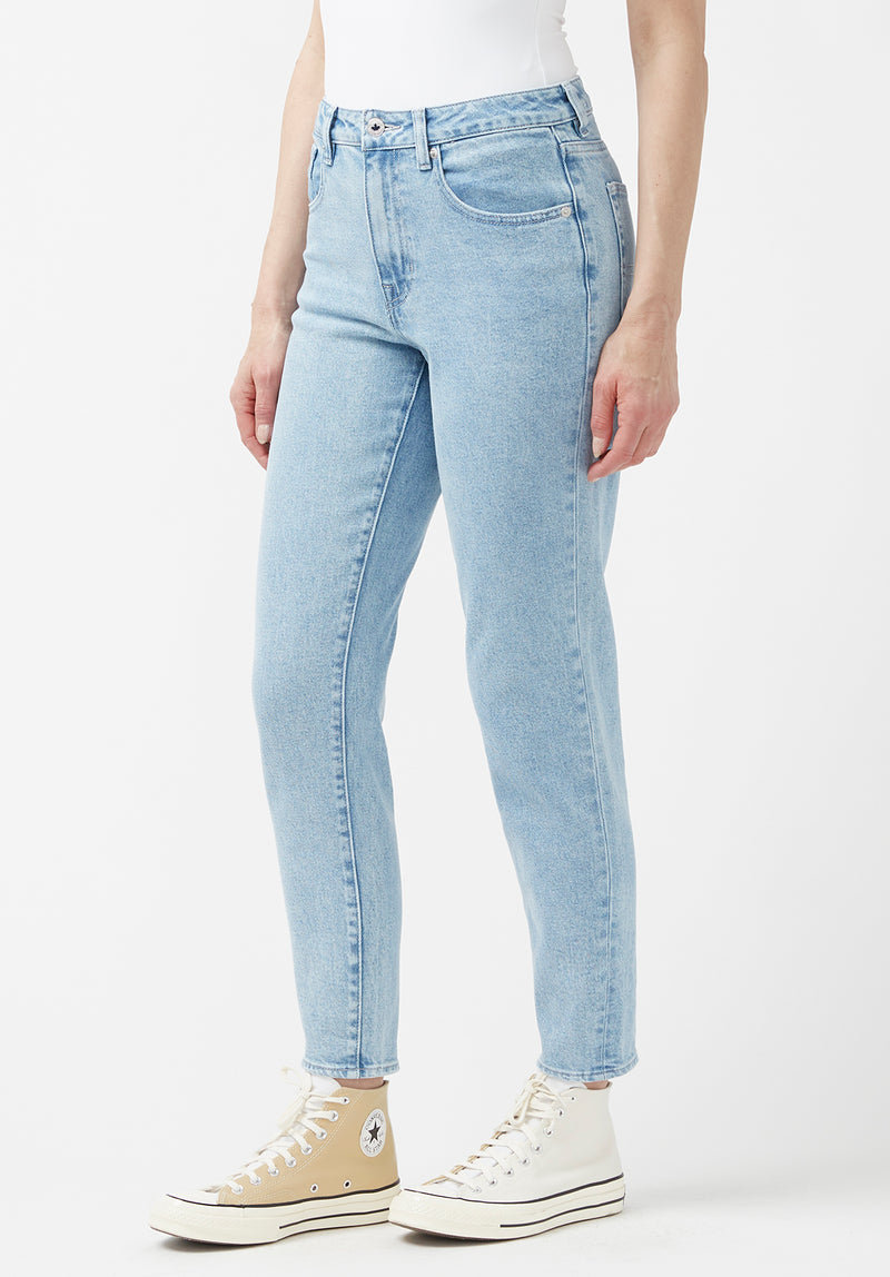 Margot Women's Mom Jeans in Creased and Veined Light Blue - BL15847