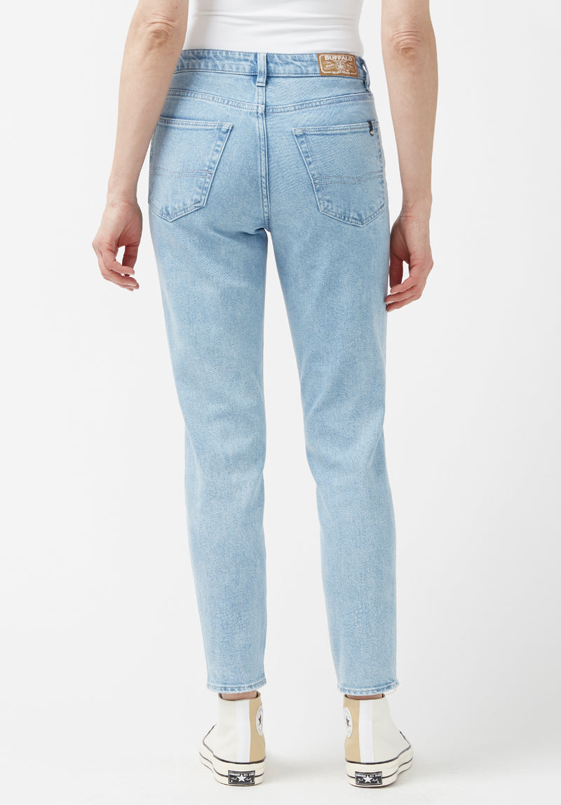 Margot Women's Mom Jeans in Creased and Veined Light Blue - BL15847