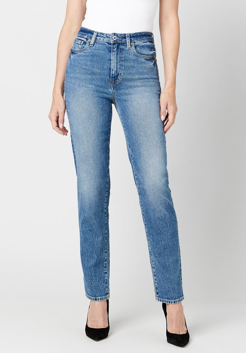 High Rise Straight Jayden Women's Jeans in Veined and Crinkled Blue -  BL15856
