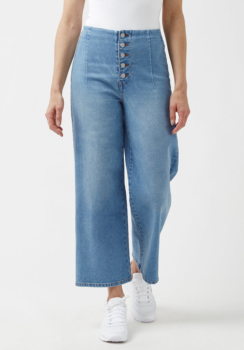 Buffalo David Bitton High Rise Cropped and Buttoned Adela Jeans - BL15874 Color INDIGO