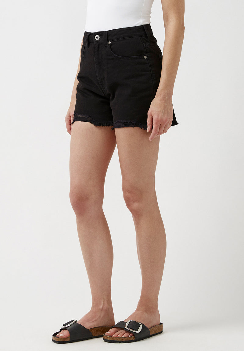 Buffalo David Bitton Super High Rise Joanna Frayed Shorts - BL15913 Color BLACK