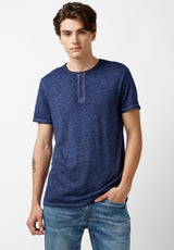 Kasum Buttoned Henley Men's T-Shirt in Dark Blue - BM21411
