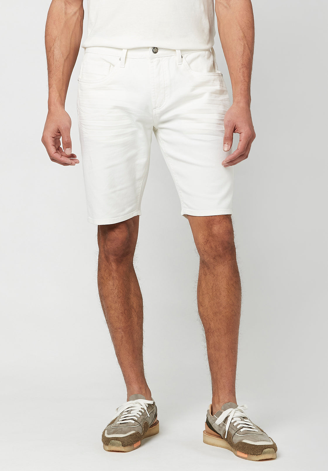 buffalo david bitton Super Stretch Slim Parker Men's Shorts in White Rinse