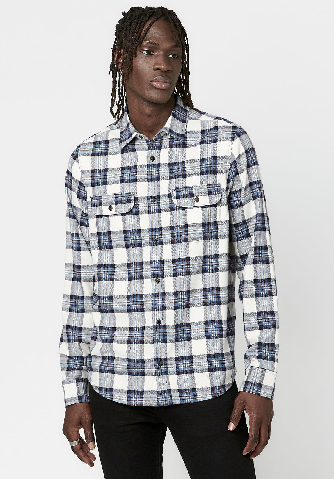 buffalo david bitton Solif Men's Long-Sleeve Twill Shirt in Blue White Plaid