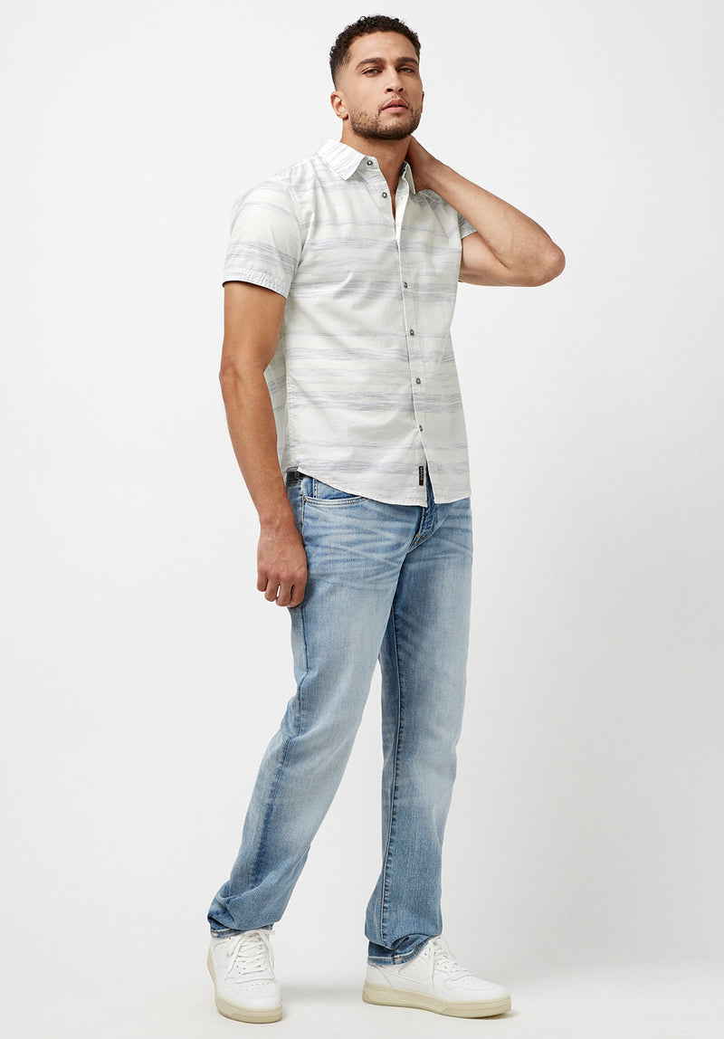 Buffalo David Bitton Short Sleeves Sirid Striped Slim Shirt - BM23915 Color MILK