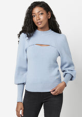 Buffalo David Bitton Cut-Out Nadeline Puff Sweater - SW0525F Color ASHLEY BLUE